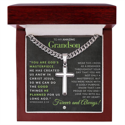 Ephesians 2:10 - Christian Cross Pendant Necklace - Gift For Grandson - Liliana and Liam