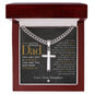 Bonus Dad, From Daughter t - Cuban Chain with Artisan Cross Necklace - Gift for Step (Bonus) Dad - Liliana and Liam