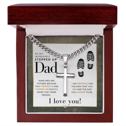 Engravable Christian Cross Necklace - Gift For Stepped Up Dad - Liliana and Liam