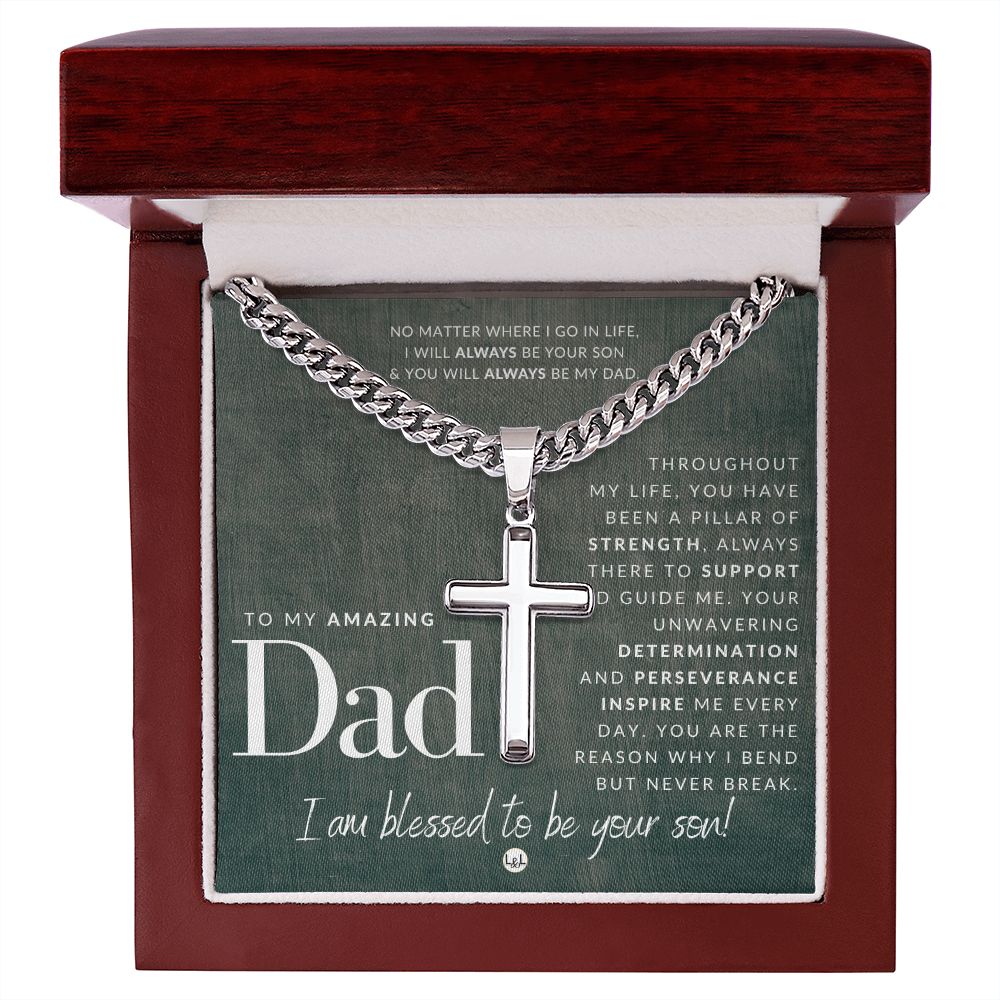 Father, From Son - Engravable Christian Cross Necklace - Liliana and Liam