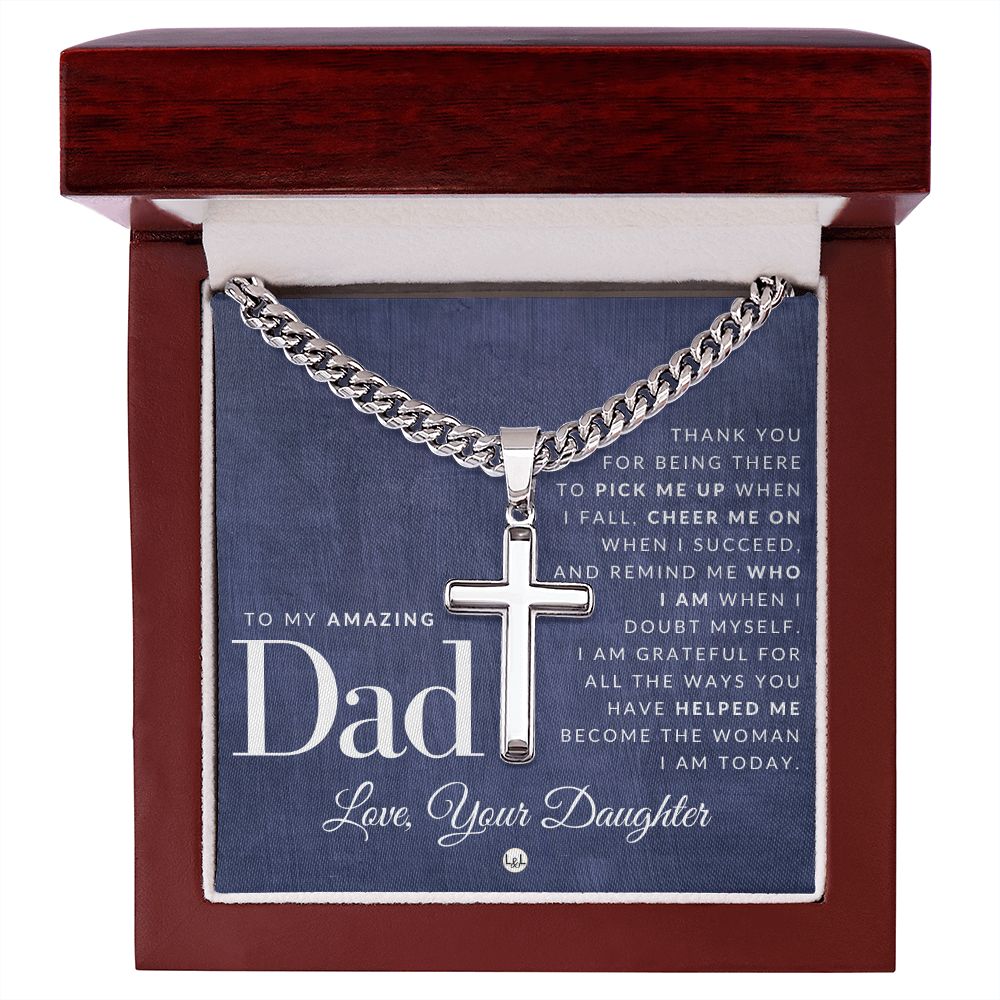 To Dad, From Daughter - Men's Chain with Engravable Cross Necklace - Christian Jewelry For Dad For Father's Day, Christmas or His Birthday