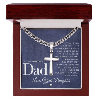 Engravable Christian Cross Necklace - Gift To Dad, From Daughter - Liliana and Liam
