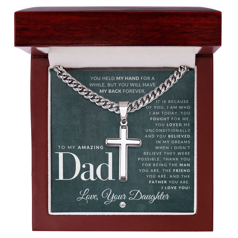 Dad Gift, From Daughter - Men's Chain with Engravable Cross Necklace - Christian Jewelry For Dad For Father's Day, Christmas or His Birthday