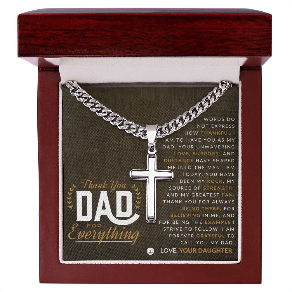 Gift For Dad, From Daughter - Men's Chain with Engravable Cross Necklace - Christian Jewelry For Dad For Father's Day, Christmas or His Birthday
