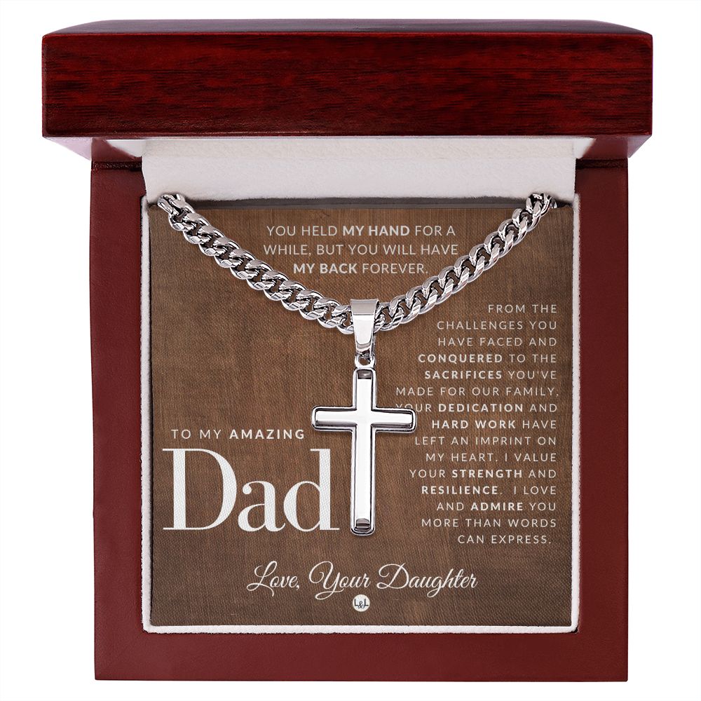 Great Dad, From Daughter - Engravable Christian Cross Necklace - Liliana and Liam