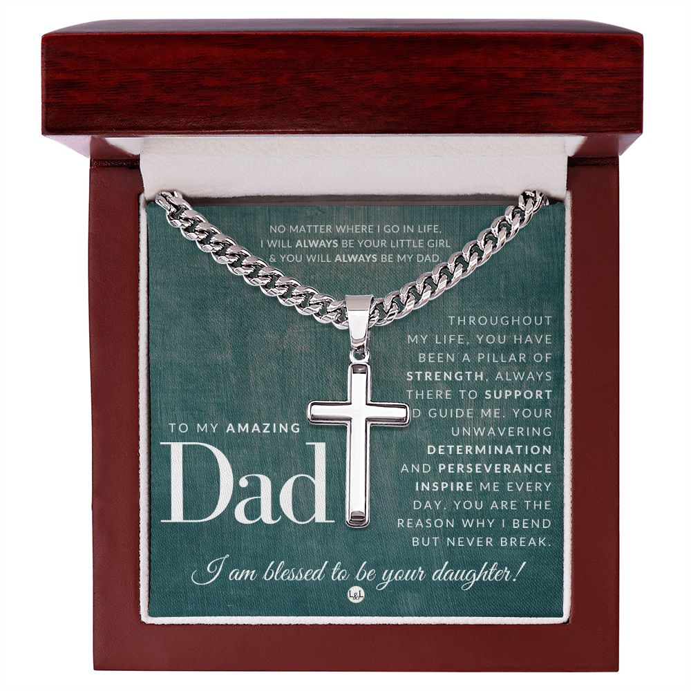 Gift For Father, From Daughter - Men's Chain with Engravable Cross Necklace - Christian Jewelry For Dad For Father's Day, Christmas or His Birthday