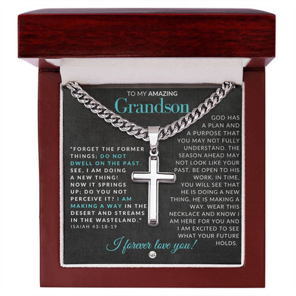 Isaiah 43:18-19 - Christian Cross Pendant Necklace - Gift For Grandson - Liliana and Liam