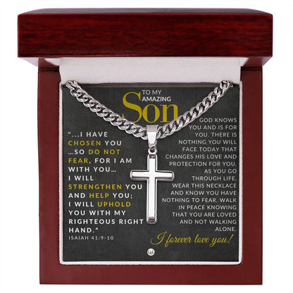 Isaiah 41:9 - 10 - Christian Cross Pendant Necklace - Gift For Son - Liliana and Liam