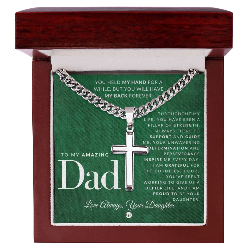 Your Dad, From His Daughter - Engravable Christian Cross Necklace - Liliana and Liam