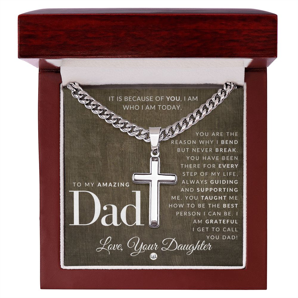 Father Gift, From Daughter - Men's Chain with Engravable Cross Necklace - Christian Jewelry For Dad For Father's Day, Christmas or His Birthday
