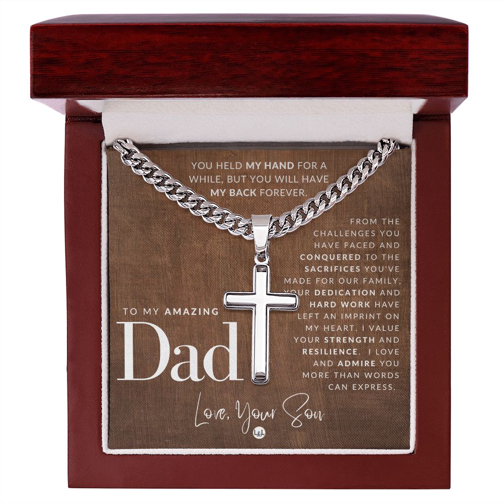 Great Dad, From Son - Engravable Christian Cross Necklace - Liliana and Liam