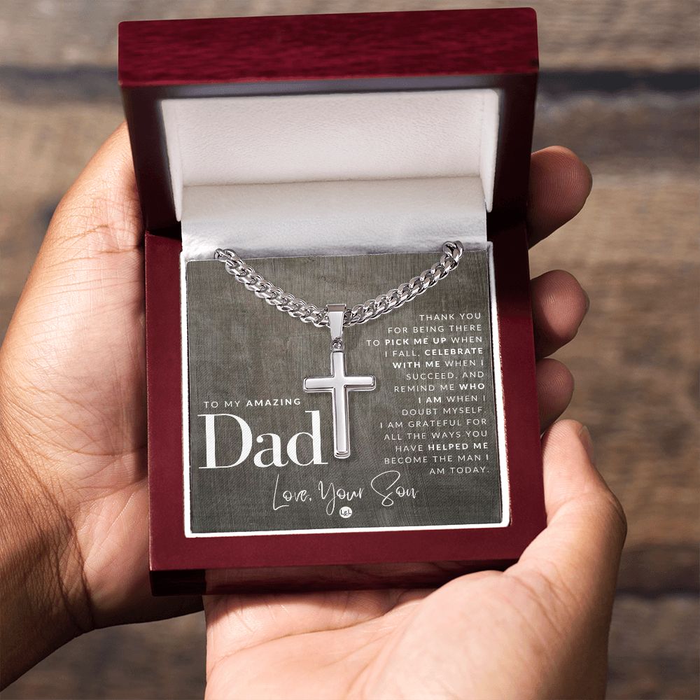 To Dad, From Son - Men's Chain with Engravable Cross Necklace - Christian Jewelry For Dad For Father's Day, Christmas or His Birthday
