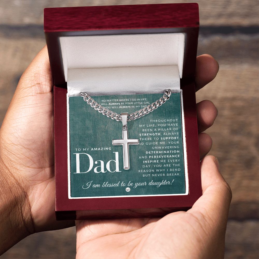 Gift For Father, From Daughter - Men's Chain with Engravable Cross Necklace - Christian Jewelry For Dad For Father's Day, Christmas or His Birthday