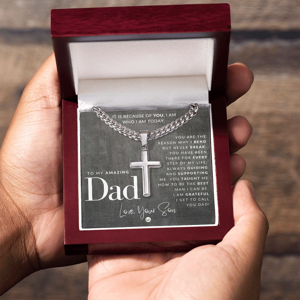 Father Gift, From Son - Men's Chain with Engravable Cross Necklace - Christian Jewelry For Dad For Father's Day, Christmas or His Birthday