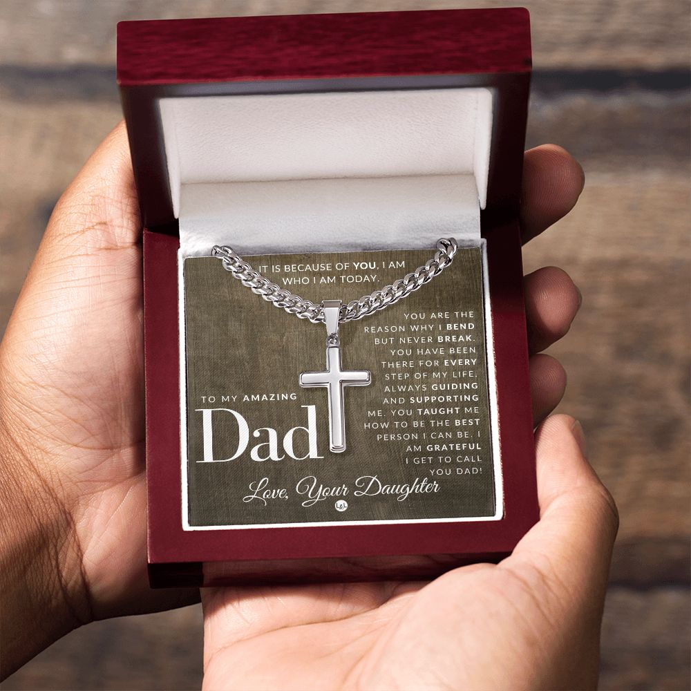 Father Gift, From Daughter - Men's Chain with Engravable Cross Necklace - Christian Jewelry For Dad For Father's Day, Christmas or His Birthday