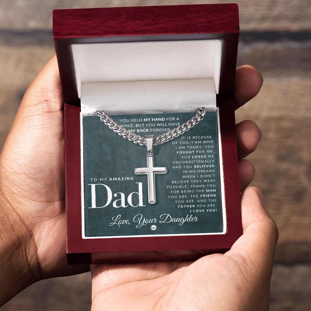 Dad Gift, From Daughter - Men's Chain with Engravable Cross Necklace - Christian Jewelry For Dad For Father's Day, Christmas or His Birthday