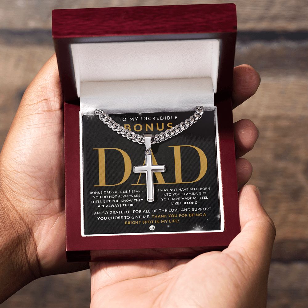 Bonus Dad Gift - Men's Chain with Engravable Cross Necklace - Christian Jewelry For Dad For Father's Day, Christmas or His Birthday