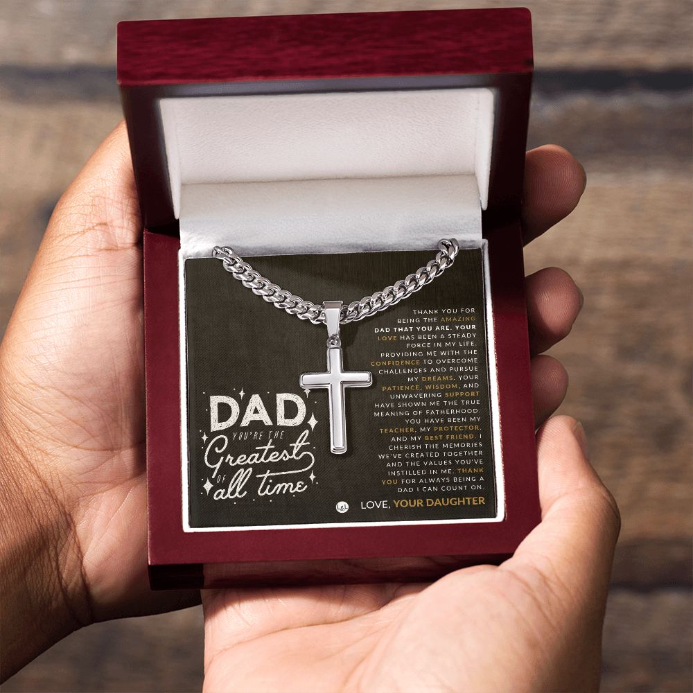 Gift For Dad, From His Daughter - Men's Chain with Engravable Cross Necklace - Christian Jewelry For Dad For Father's Day, Christmas or His Birthday