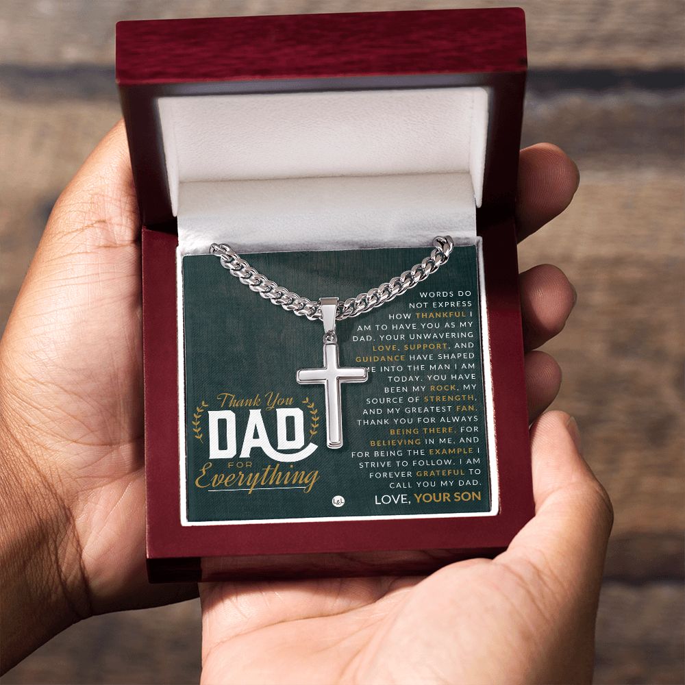 Gift For Dad, From Son - Men's Chain with Engravable Cross Necklace - Christian Jewelry For Dad For Father's Day, Christmas or His Birthday