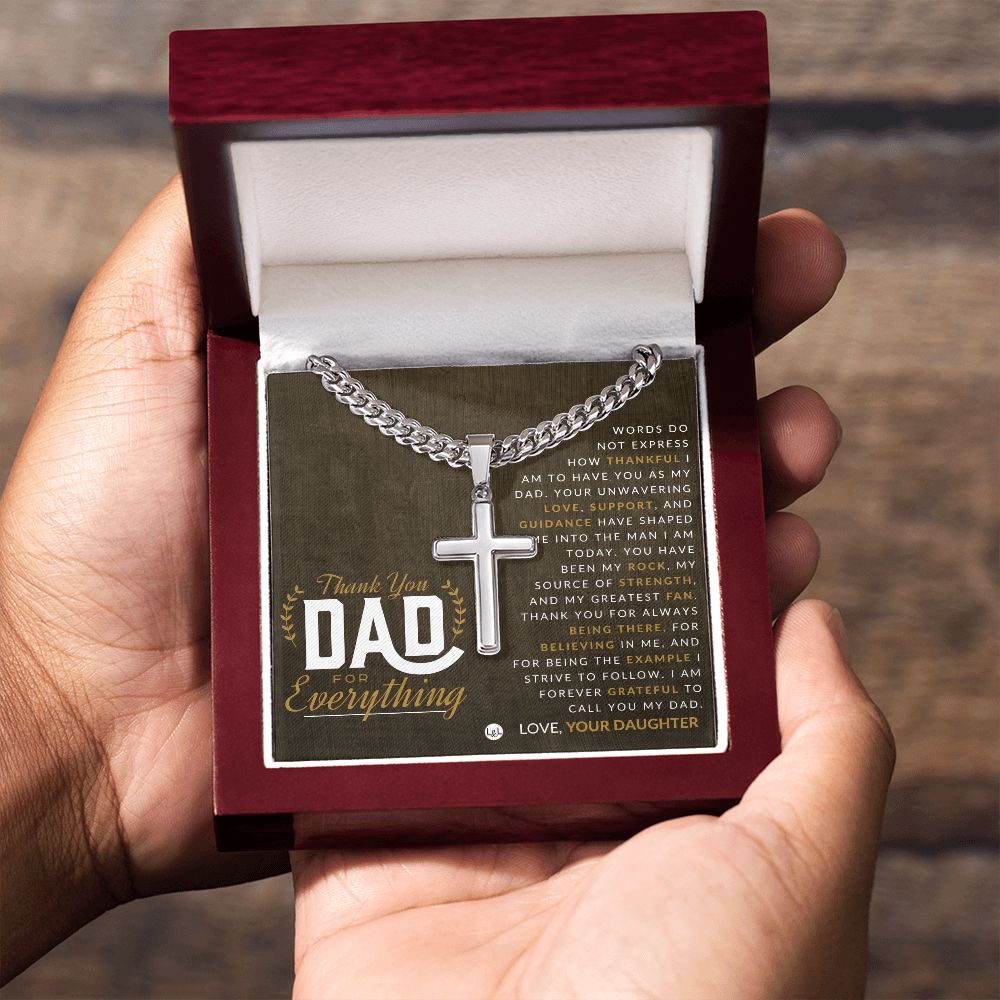 Gift For Dad, From Daughter - Men's Chain with Engravable Cross Necklace - Christian Jewelry For Dad For Father's Day, Christmas or His Birthday