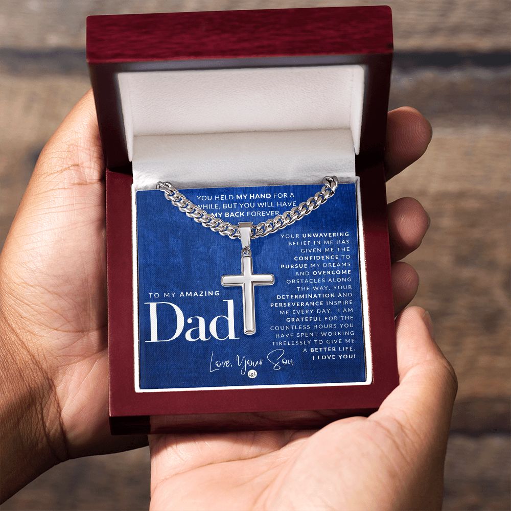 Great Father Gift, From Son - Men's Chain with Engravable Cross Necklace - Christian Jewelry For Dad For Father's Day, Christmas or His Birthday