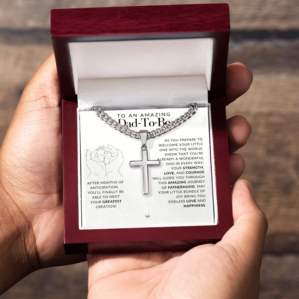Dad To Be Gift, Future Father - Men's Chain with Engravable Cross Necklace - Christian Jewelry For Expecting Dad For Father's Day, Christmas or His Birthday