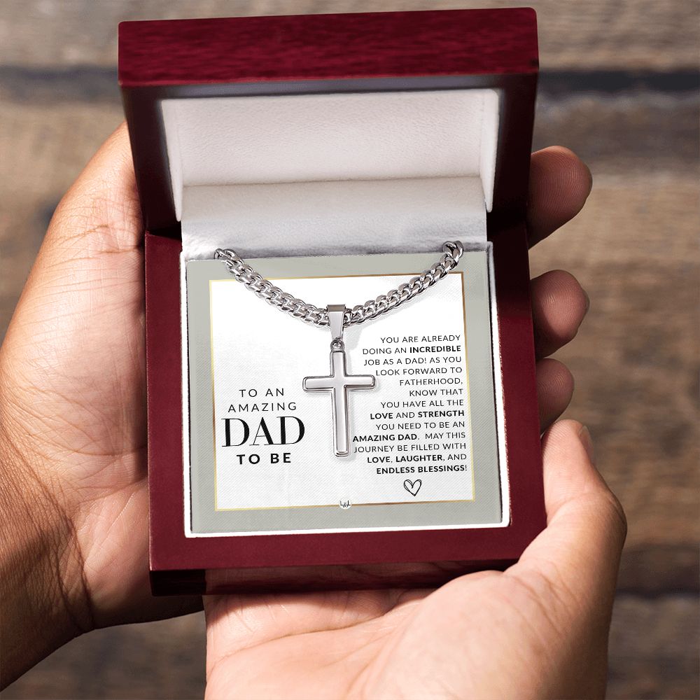 Future or Dad To Be Gift - Men's Chain with Engravable Cross Necklace - Christian Jewelry For Expecting Dad For Father's Day, Christmas or His Birthday