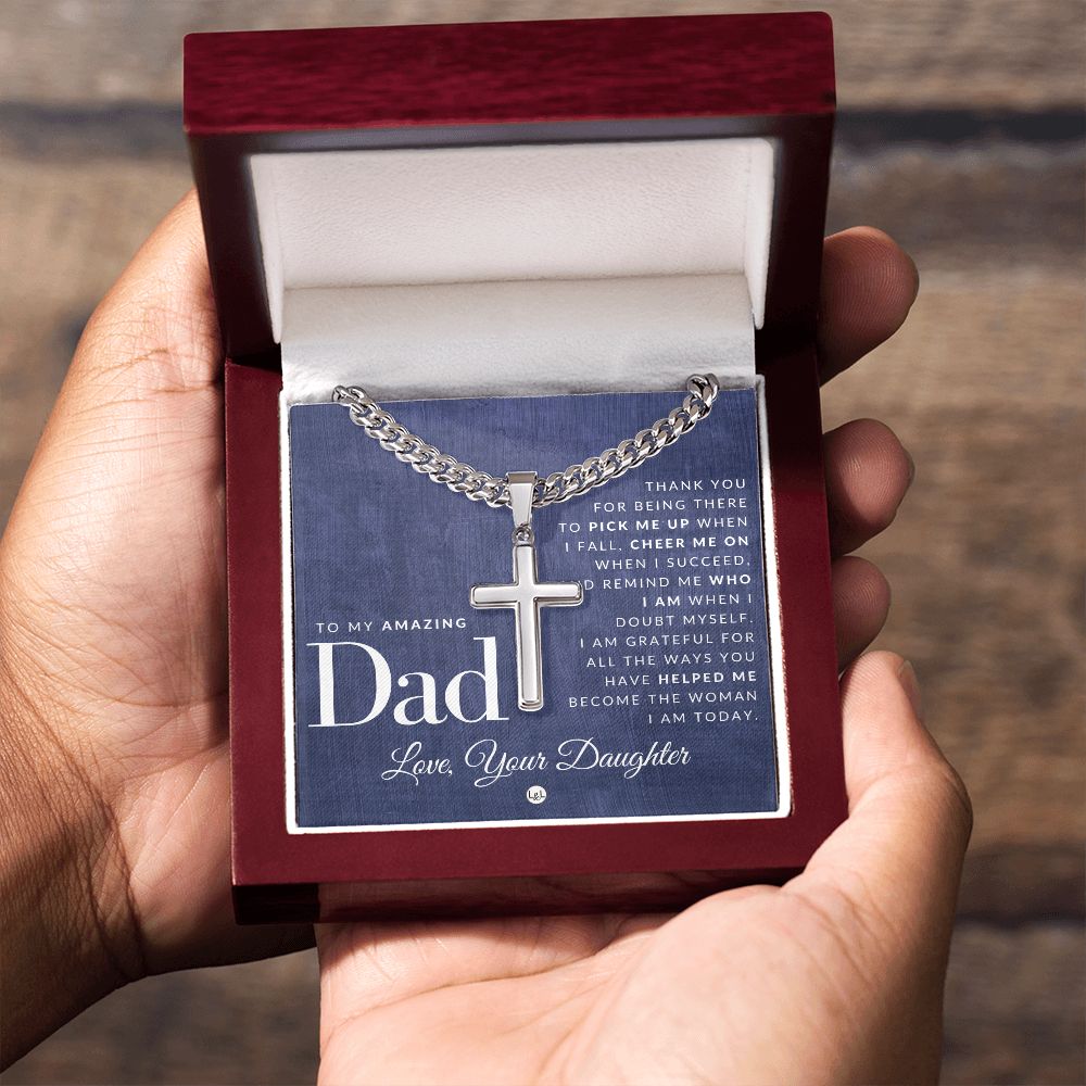 To Dad, From Daughter - Men's Chain with Engravable Cross Necklace - Christian Jewelry For Dad For Father's Day, Christmas or His Birthday
