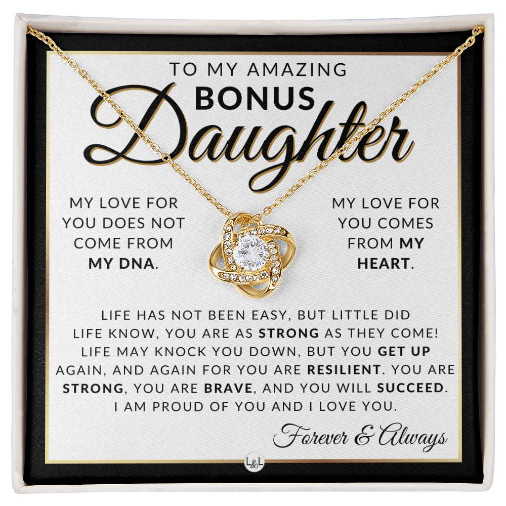 Bonus Daughter Gifts - Life Has Not Been Easy - Pendant Necklace + Sentimental Keepsake Message For Bonus Daughter - Great Christmas Gift, Birthday Present or Graduation Surprise - Liliana and Liam