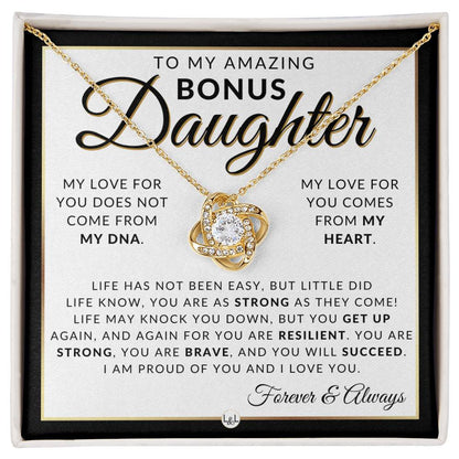 Bonus Daughter Gifts - Life Has Not Been Easy - Pendant Necklace + Sentimental Keepsake Message For Bonus Daughter - Great Christmas Gift, Birthday Present or Graduation Surprise - Liliana and Liam