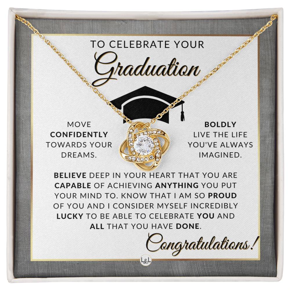 Grad Gift For Her - Pendant Necklace + Heartfelt Graduation Message - Gift Idea For The Graduate - Liliana and Liam