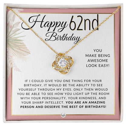 62nd Birthday Gift For Her - Beautiful Women's Pendant Necklace + Heartfelt Birthday Message For Her - Liliana and Liam