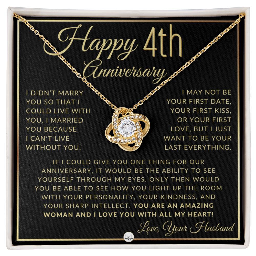 4th Anniversary Gift For Wife - Beautiful Women's Pendant Necklace + Heartfelt Anniversary Message - Liliana and Liam
