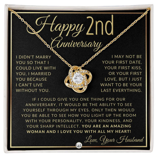 2nd Anniversary Gift For Wife - Beautiful Women's Pendant Necklace + Heartfelt Anniversary Message - Liliana and Liam