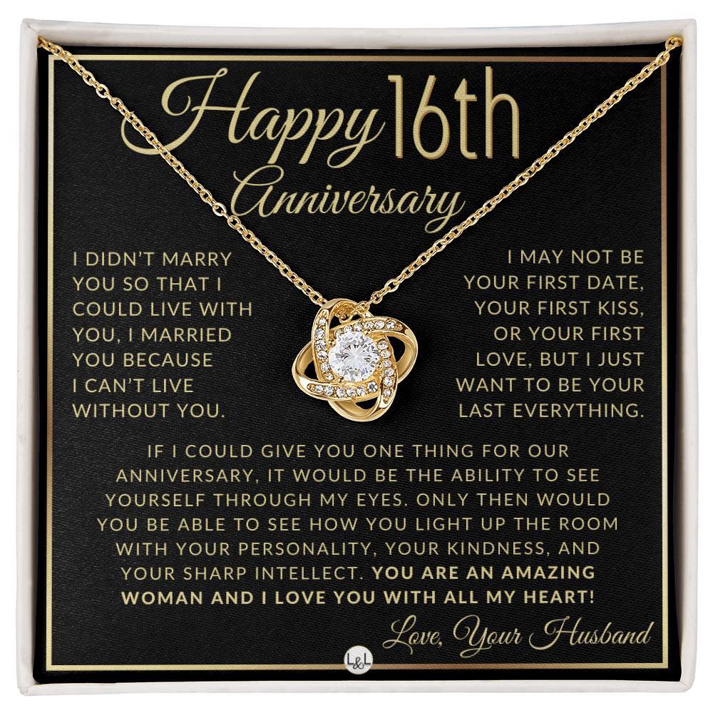 16th Anniversary Gift For Wife - Beautiful Women's Pendant Necklace + Heartfelt Anniversary Message - Liliana and Liam