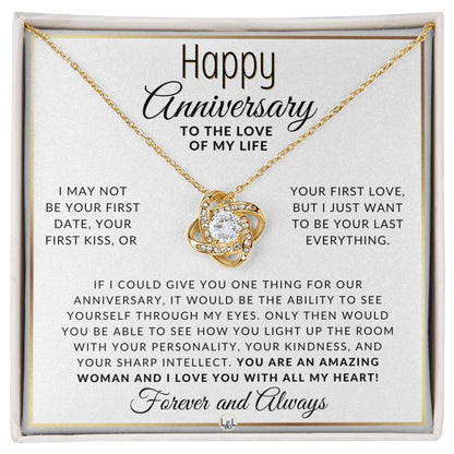 Anniversary Gift For Your Wife, Girlfriend or Fiancée - Your Last Everything - Beautiful Women's Pendant Necklace + Heartfelt Anniversary Message - Liliana and Liam