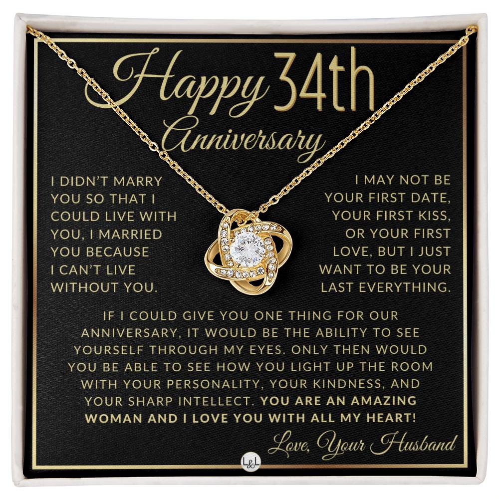 34th Anniversary Gift For Wife - Beautiful Women's Pendant Necklace + Heartfelt Anniversary Message - Liliana and Liam