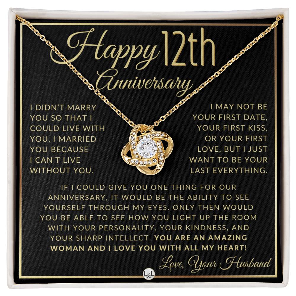 12th Anniversary Gift For Wife - Beautiful Women's Pendant Necklace + Heartfelt Anniversary Message - Liliana and Liam