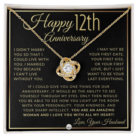 12th Anniversary Gift For Wife - Beautiful Women's Pendant Necklace + Heartfelt Anniversary Message - Liliana and Liam