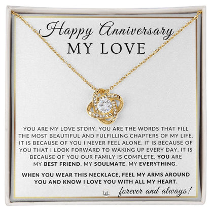 Anniversary Gift For Your Wife, Girlfriend or Fiancée - My Love Story - Beautiful Women's Pendant Necklace + Heartfelt Anniversary Message - Liliana and Liam