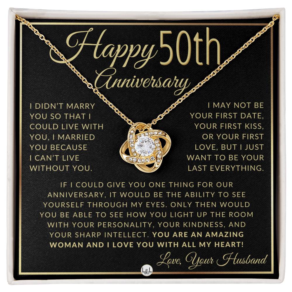 50th Anniversary Gift For Wife - Beautiful Women's Pendant Necklace + Heartfelt Anniversary Message - Liliana and Liam