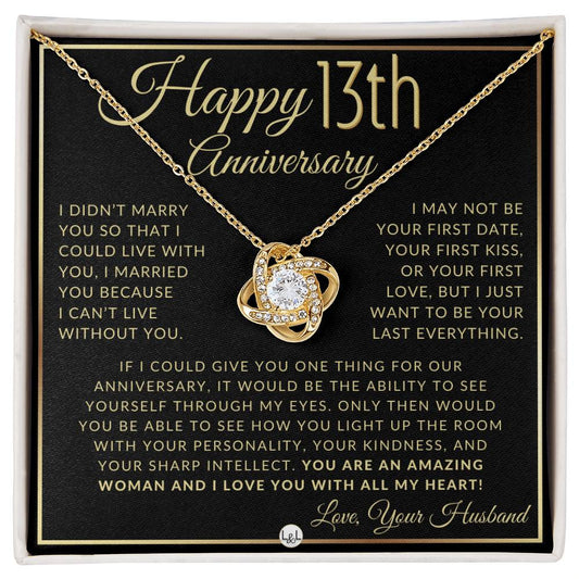 13th Anniversary Gift For Wife - Beautiful Women's Pendant Necklace + Heartfelt Anniversary Message - Liliana and Liam