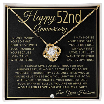52nd Anniversary Gift For Wife - Beautiful Women's Pendant Necklace + Heartfelt Anniversary Message - Liliana and Liam