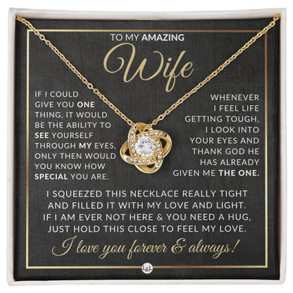 Gift Idea For Your Wife - Pendant Necklace + Sentimental Message - Romantic Christmas Gift, Valentine's Day, Birthday or Anniversary Present - Liliana and Liam