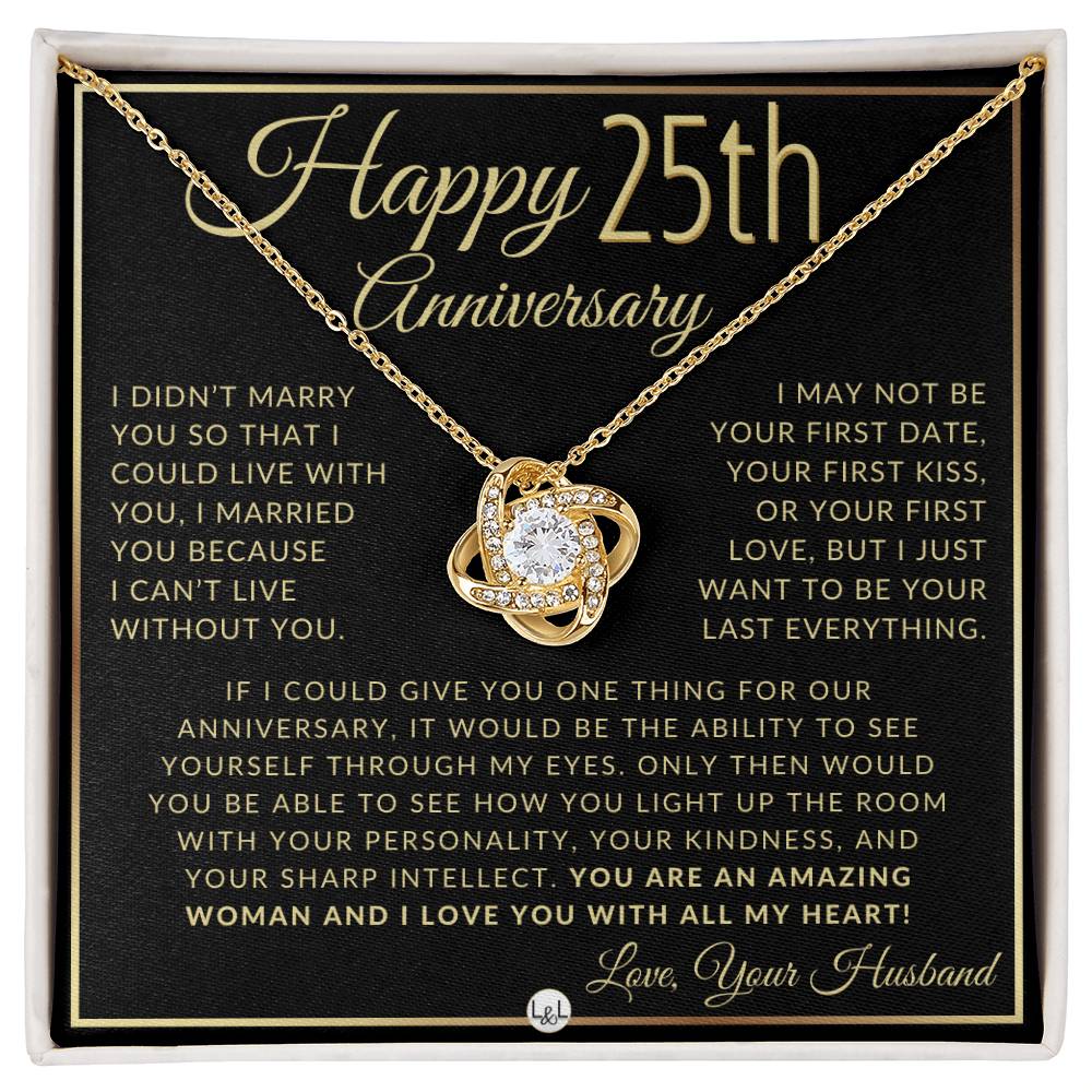 25th Anniversary Gift For Wife - Beautiful Women's Pendant Necklace + Heartfelt Anniversary Message - Liliana and Liam