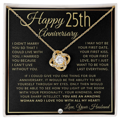 25th Anniversary Gift For Wife - Beautiful Women's Pendant Necklace + Heartfelt Anniversary Message - Liliana and Liam