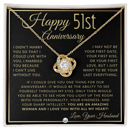 51st Anniversary Gift For Wife - Beautiful Women's Pendant Necklace + Heartfelt Anniversary Message - Liliana and Liam