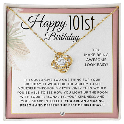 101st Birthday Gift For Her - Necklace For 101 Year Old Birthday - Beautiful Women's Pendant Necklace + Heartfelt Birthday Message - Liliana and Liam