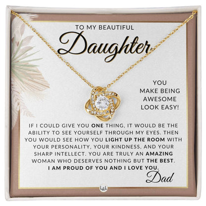Daughter Gifts From Dad - Necklace For Daughter From Dad - Pendant Necklace + Sentimental Keepsake Message - Great Christmas Gift, Birthday Present or Graduation Surprise - Liliana and Liam
