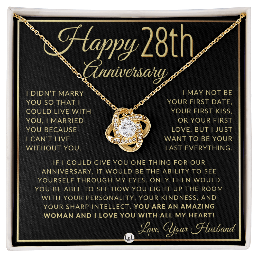 28th Anniversary Gift For Wife - Beautiful Women's Pendant Necklace + Heartfelt Anniversary Message - Liliana and Liam